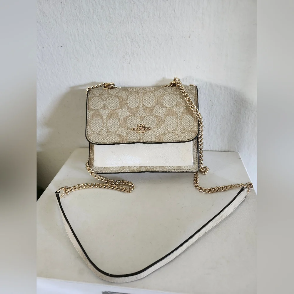 Coach Beige Signature Canvas Chain Crossbody Bag - Picture 1 of 13